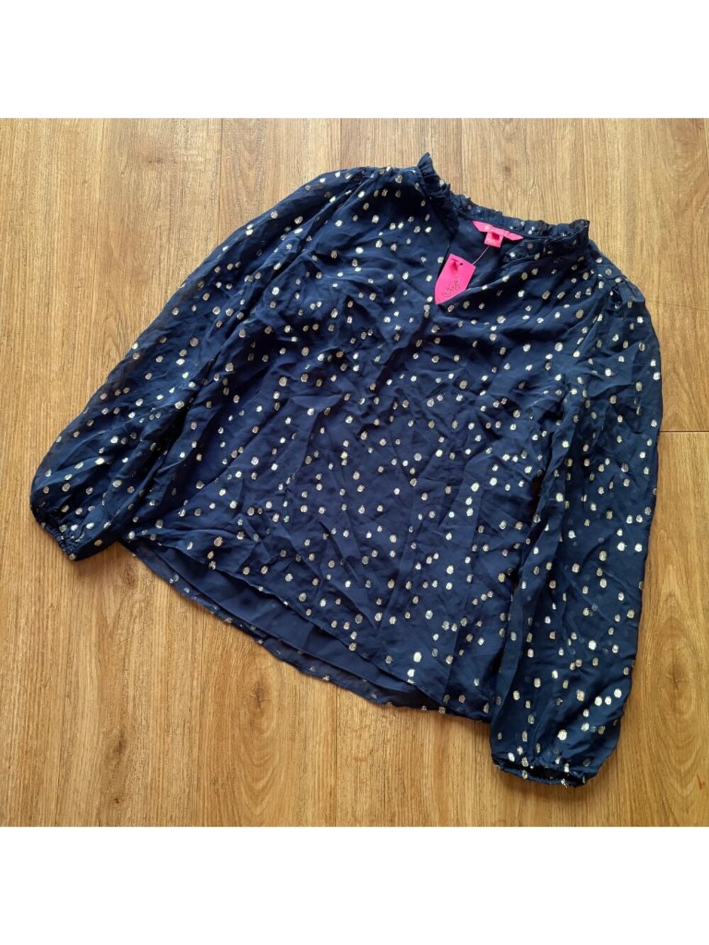 Lilly Pulitzer Giana Long Sleeve Silk Blouse High Tide Navy NWT Size XS